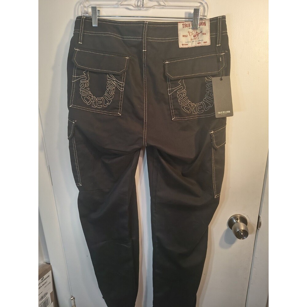 True Religion Cargo Pants Mens 32 NWT Olive Green Contrast Stitch Baggy 701060